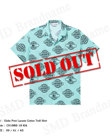 Lacoste เสื้อเชิ้ตแขนสั้น รุ่น Globe Print Lacoste Cotton Twill Shirt Code: CH1880 10 KI4