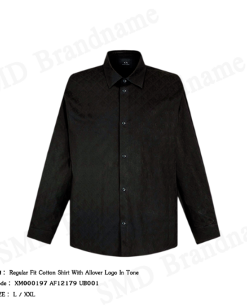 Armani Exchange เสื้อเชิ้ตแขนยาวผู้ชาย รุ่น Regular Fit Cotton Shirt With Allover Logo In Tone Code: XM000197 AF12179 UB001