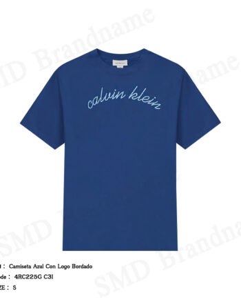 Calvin Klein Jeans เสื้อยืดคอกลมผู้ชาย รุ่น Camiseta Azul Con Logo Bordado Code: 4RC225G C3I
