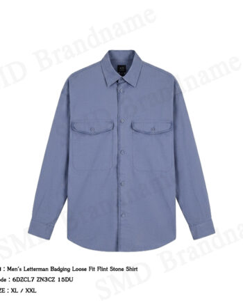 Armani Exchange เสื้อเชิ้ตแขนยาวผู้ชาย รุ่น Men's Letterman Badging Loose Fit Flint Stone Shirt Code: 6DZCL7 ZN3CZ 15DU