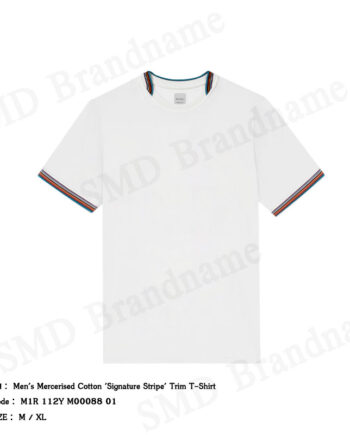 Paul Smith เสื้อยืดคอกลมผู้ชาย รุ่น Men's Mercerised Cotton 'Signature Stripe' Trim T-Shirt Code: M1R 112Y M00088 01