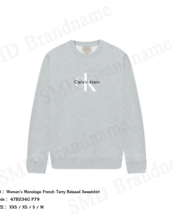 Calvin Klein Jeans เสื้อสเวตเตอร์ผู้หญิง รุ่น Women's Monologo French Terry Relaxed Sweatshirt Code: 47B234G P79