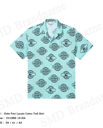 Lacoste เสื้อเชิ้ตแขนสั้น รุ่น Globe Print Lacoste Cotton Twill Shirt Code: CH1880 10 KI4
