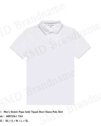 Calvin Klein เสื้อโปโลผู้ชาย รุ่น Men's Stretch Pique Solid Tipped Short Sleeve Polo Shirt Code: 40FC261 YAA