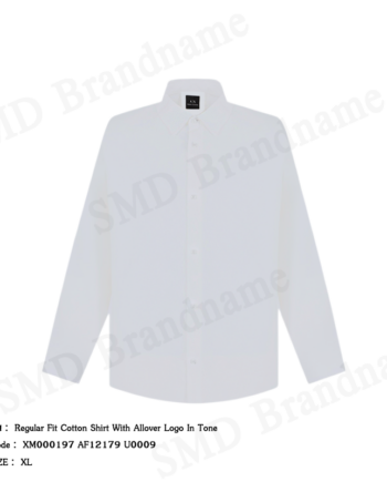 Armani Exchange เสื้อเชิ้ตแขนยาวผู้ชาย รุ่น Regular Fit Cotton Shirt With Allover Logo In Tone Code: XM000197 AF12179 U0009