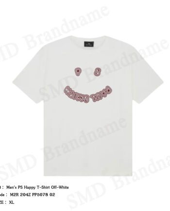 Paul Smith เสื้อยืดคอกลมผู้ชาย รุ่น Men's PS Happy T-Shirt Off-White Code: M2R 204Z PP5078 02