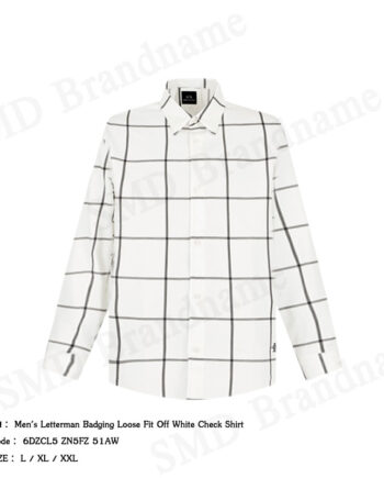 Armani Exchange เสื้อเชิ้ตแขนยาวผู้ชาย รุ่น Men's Letterman Badging Loose Fit Off White Check Shirt Code: 6DZCL5 ZN5FZ 51AW