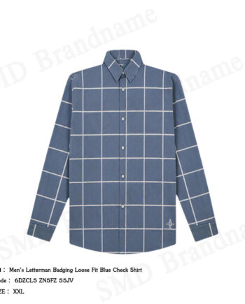Armani Exchange เสื้อเชิ้ตแขนยาวผู้ชาย รุ่น Men's Letterman Badging Loose Fit Blue Check Shirt Code: 6DZCL5 ZN5FZ 55JV