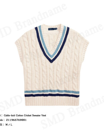 Polo Ralph Lauren เสื้อกั๊กผู้หญิง รุ่น Cable-knit Cotton Cricket Sweater Vest Code: 211965769001