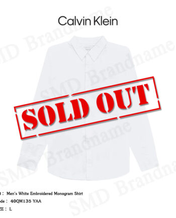 Calvin Klein เสื้อเชิ้ตแขนยาวผู้ชาย รุ่น Men's White Embroidered Monogram Shirt Code: 40QM135 YAA