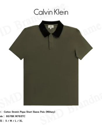 CK Calvin Klein เสื้อโปโลผู้ชาย รุ่น Cotton Stretch Pique Short Sleeve Polo (Military) Code: 0578K M703TC