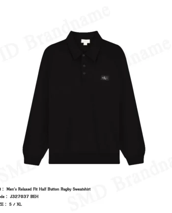 Calvin Klein Jeans เสื้อสเวตเตอร์ผู้ชาย รุ่น Men's Relaxed Fit Half Button Rugby Sweatshirt Code: J327037 BEH