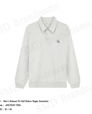 Calvin Klein Jeans เสื้อสเวตเตอร์ผู้ชาย รุ่น Men's Relaxed Fit Half Button Rugby Sweatshirt Code: J327037 PDH