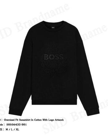 Hugo Boss เสื้อสเวตเตอร์ผู้ชาย รุ่น Oversized Fit Sweatshirt In Cotton With Logo Artwork Code: 50556433 001