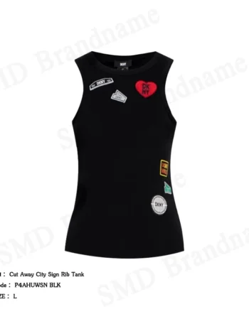 DKNY เสื้อกล้ามผู้หญิง รุ่น Cut Away City Sign Rib Tank Code: P4AHUWSN BLK