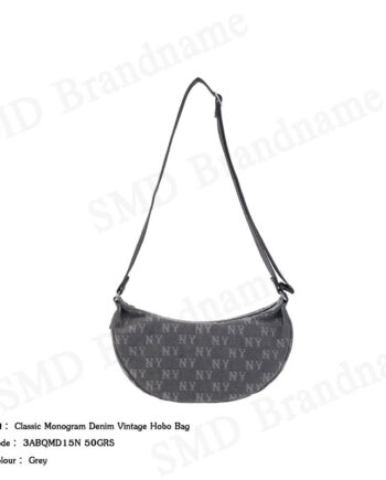MLB กระเป๋าสะพายข้าง รุ่น Classic Monogram Denim Vintage Hobo Bag Code: 3ABQMD15N 50GRS