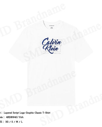 Calvin Klein Jeans เสื้อยืดคอกลมผู้ชาย รุ่น Layered Script Logo Graphic Classic T-Shirt Code: 4RD894G YAA