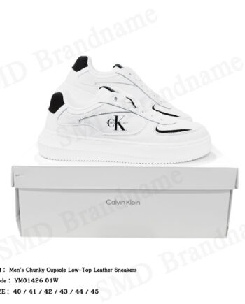 Calvin Klein รองเท้าผ้าใบผู้ชาย รุ่น Men's Chunky Cupsole Low-Top Leather Sneakers Code: YM01426 01W